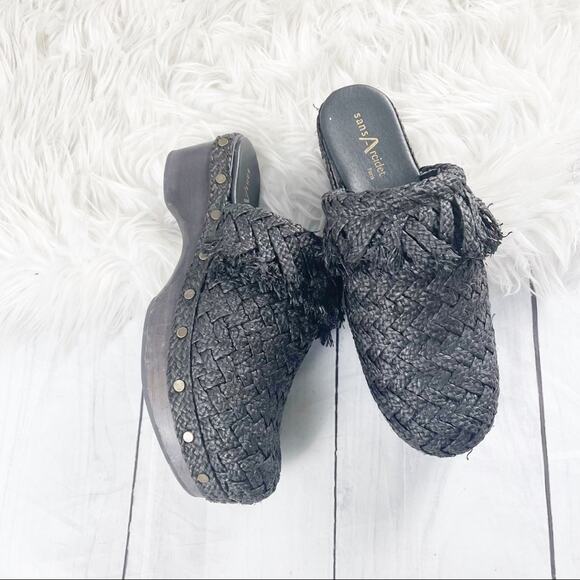 Sans Arcidet Women's Paris Black Rafia Fringe Clogs Open Back Size 41 - Picture 3 of 7